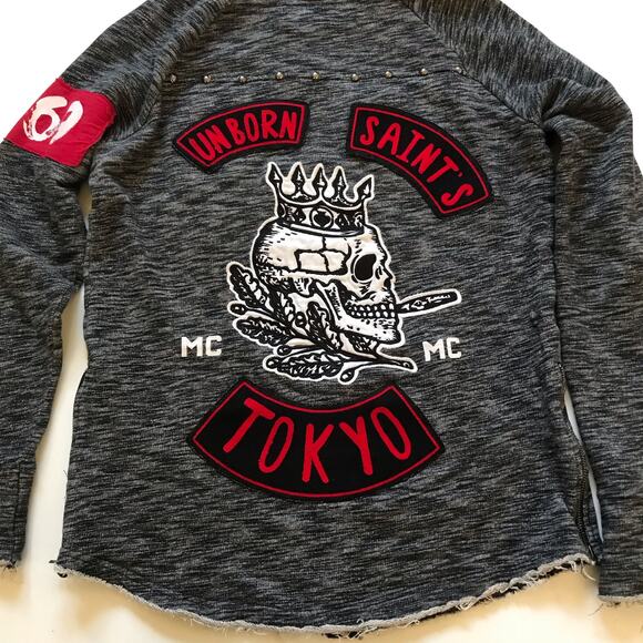 iro-ochi Full Zip Men's Cotton Hoodie Jacket Tokyo Unborn Saints MC EUC Japan - Picture 2 of 11